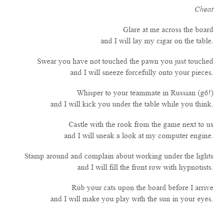 Mike Knox – “Rub your cats upon the board before I arrive”   Chess Poetry